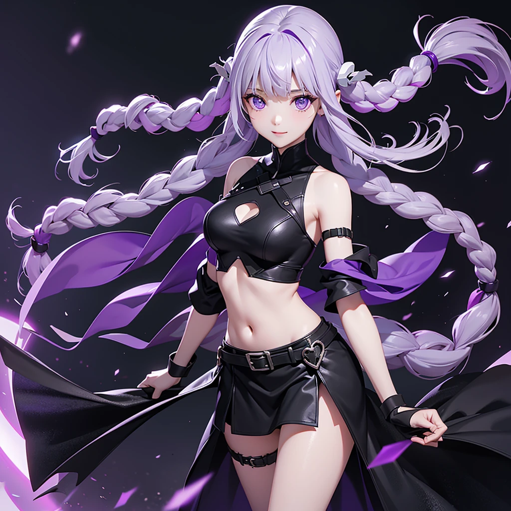1ztsww1、Movie Posters、Inji、highest quality、Masterpiece、Official Art、16K、Super detailedな目、Super detailed、The best composition、Award-winning works、cyber punk、1 girl、solo、Purple Eyes、Long Hair、Twin braids、The top of the head is milky white, and the hair goes down to purple gradation.、Multicolored Hair、Elbow Handbags、bangs、にLong Hair、Bare shoulders、Black Skirt、Gray Hair、dress、smile、Side cut-outs、Covered navel、Cut out the side、Vehicles of the Future、The speed of the vehicle、Purple light afterimage after running、There is a black hole in the center of the screen and a girl emerges from the center of the hole.、Purple Long Sword、