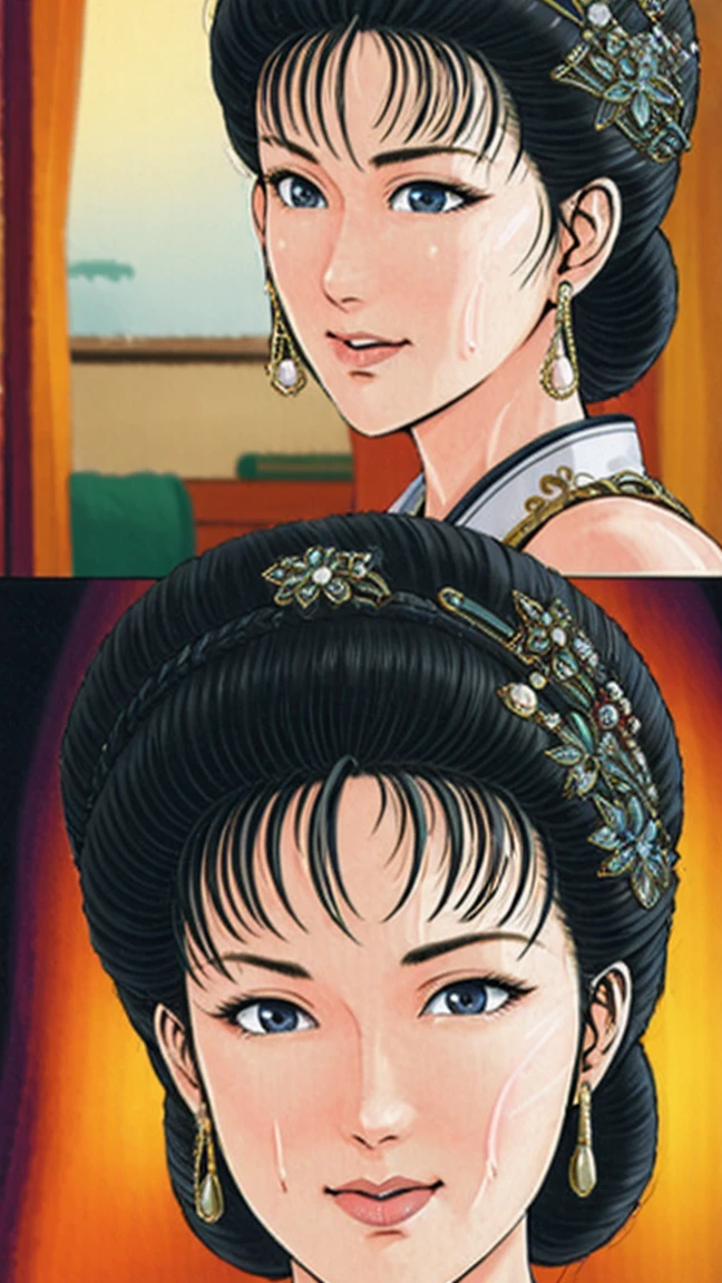 (best quality), (very aesthetic), (ultra-detailed), (best illustration),a mature female,NSFW,perfect face,Suikoden,Mrs. Lin,((full_body)),((full_nude)),red cheek,sweating,skinny,chinese traditional bed room,sleeping face up in bed,resting the back of the head on the pillow