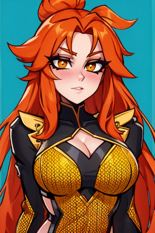 Busty orange haired girl in exotic clothing