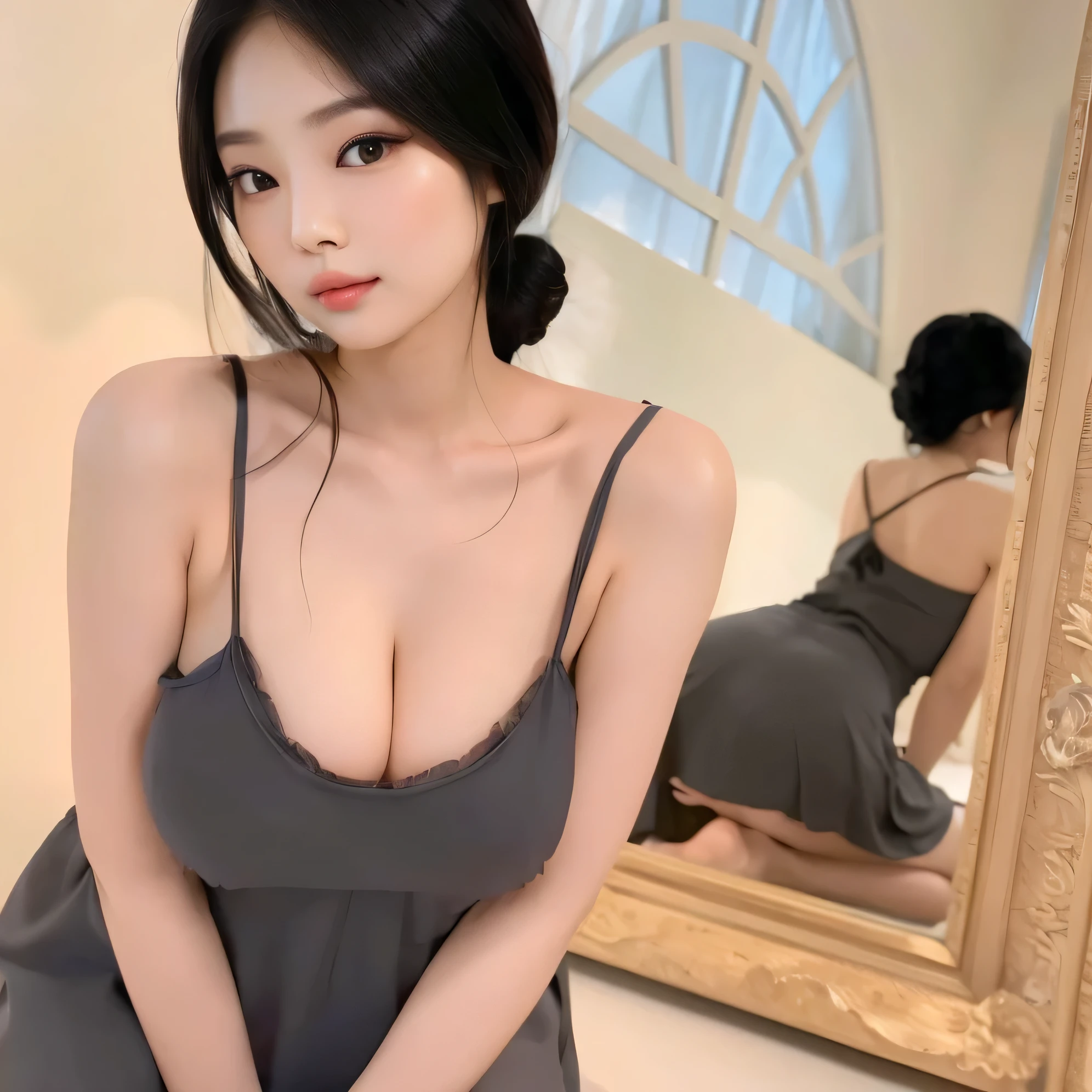 there is a woman with long hair wearing a white blouse, coreana, young face adorable korean, Wan adorable Korean face in, Pretty Asian, Mulher sul-corean a bonita, Korean facial features, Ulzz ang, beautiful aesthetic face, young handsome wan ro sto asian, asian features, beautiful korean woman young asian face pretty face