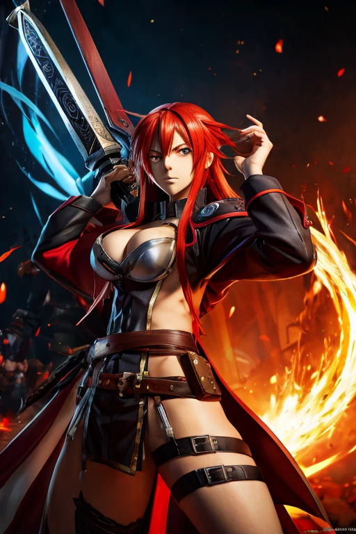 Anime character with red hair and a sword in his hand, Guilty Gear Art Direction, Guilty Gear Strike Splash Art, Detailed digital anime art, Detailed Anime Character Art, Amazing character art, by ヤン・J, 2. 5d cgi anime fantasy artwork, Magnificent and elaborate character art, Fan Art Best Art Station, guilty gear art style, artstation pixivでトレンド