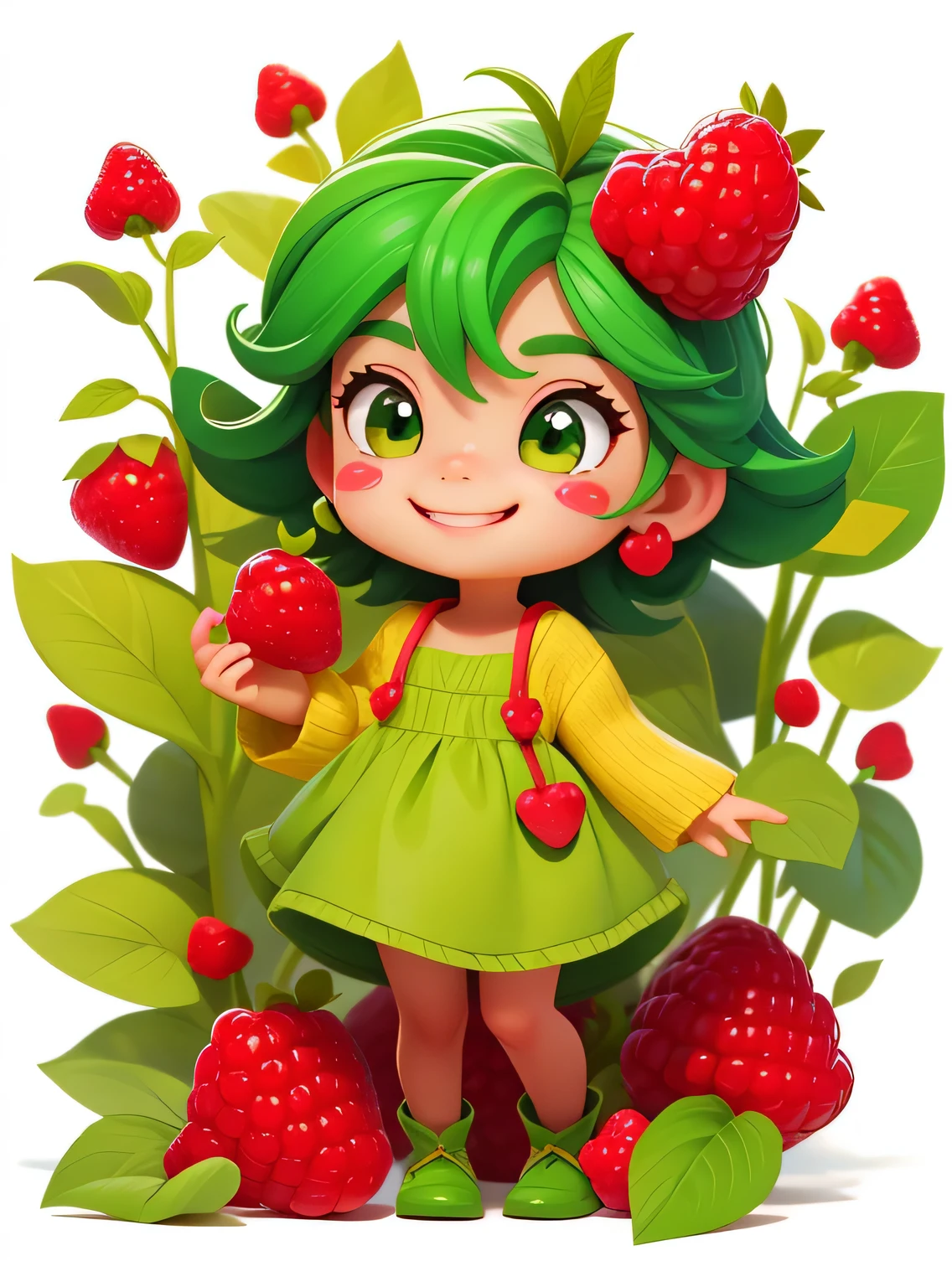 A smiling raspberry with cute leaves and a friendly expression sticker :: Frutado e gentil :: Red and green colors with cute expressions :: Adesivo 2D