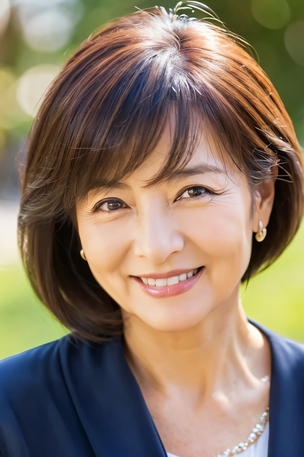 57 years old、smile、beautiful、Elegant adult attire、Shining eyes、stare、