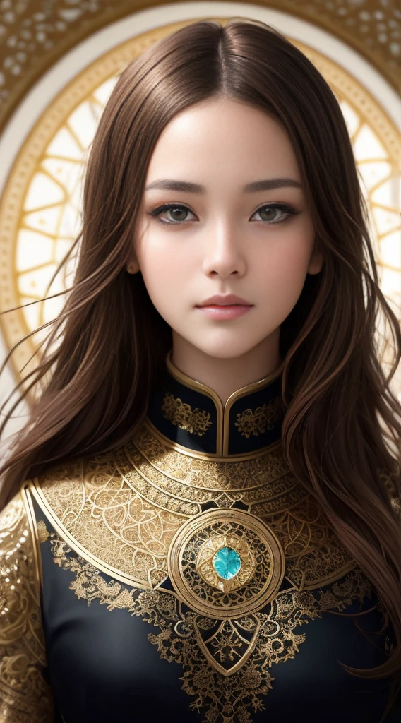 Beautiful 8k portrait of a girl with brown hair，complex，grace，Very detailed，Grandiose，Digital Photography，Artgerm Surrealist painting filigree art with Nguyen Jia and Greg Rutkovsky，shattered glass，（masterpiece，Side seams，Exquisite and beautiful eyes：1.2 ), Human Development Report,