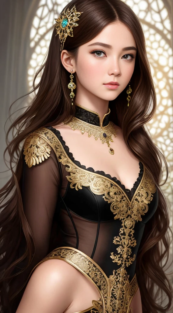 Beautiful 8k portrait of a girl with brown hair,complex,grace,Very detailed,Grandiose,Digital Photography,Artgerm Surrealist painting filigree art with Nguyen Jia and Greg Rutkovsky,shattered glass,(masterpiece,Side seams,Exquisite and beautiful eyes:1.2 ), Human Development Report,