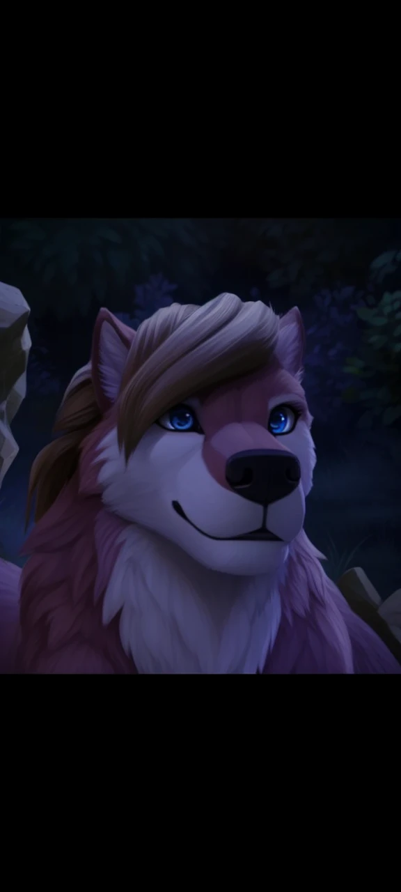 a wolf in forest searching the grass and dirt, highly detailed, 8K, solo, female, full body, stalking pose, nose near the ground, two-tone fur, blue eyes