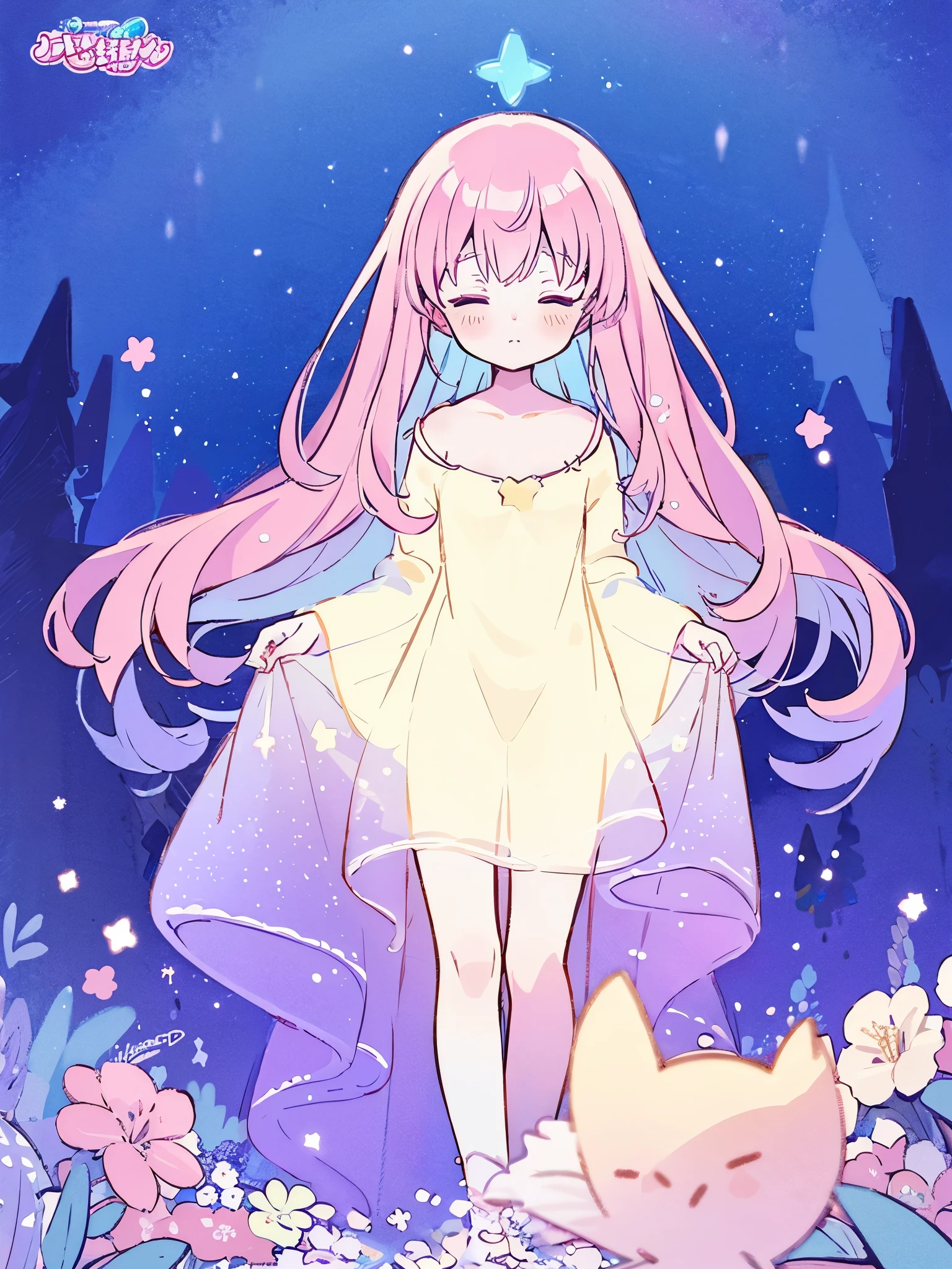 complex background, wishing star background, a woman wearing an ethereal mystical pink translucent dress that reflects the stars, perfume promo art, mystic, complex drawing, highly detailed, Covergirl brand, promo art, artistic rendition, ethereal, starry night, midjourney style