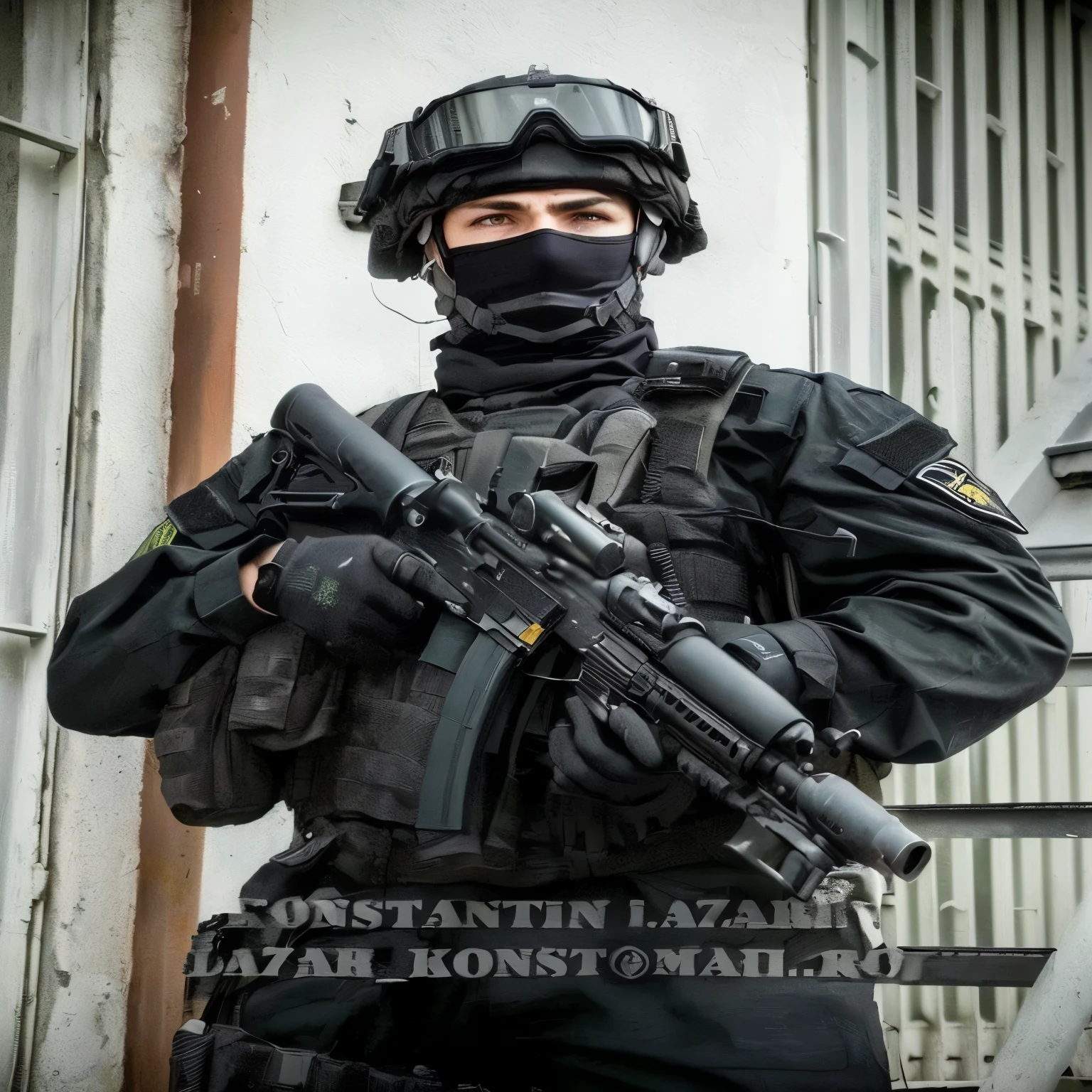 Soldier Arafed with a gun and mask on, airsoft cqb, sosteniendo pdw, black tactical gear, operaciones especiales rusas, tactical gear, seguridad de las fuerzas especiales, Spetsnaz, tactical armor, wearing tactical gear, policia militar, Sosteniendo un MP7, future equipo de combate, Vestido con chaleco antibalas negro, tactical, equipo de combate, Fuertemente armado, ruso