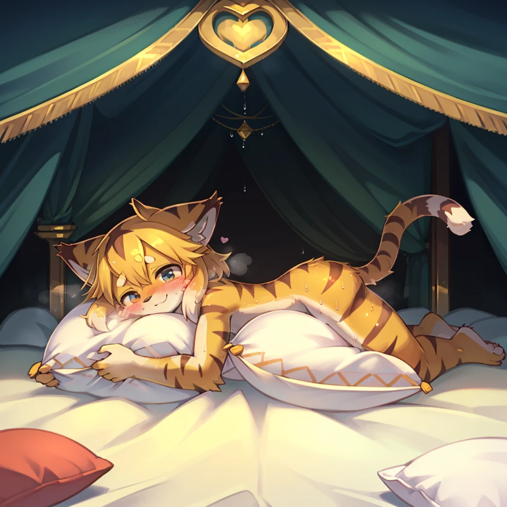 (masterpiece,best quality),my own, The Beast, , (Light and shadow suitable for any pillow background)), Naked可爱女孩在枕头上摆姿势, Naked,White,Nature,, (blush),a smile,Pillow Head,(Lots of pillows),Soft cushion,(canopy bed),Soft pillow quotation,(Pillow damage),Lots of pillows,(Crotch rubbing),((Pillow Hump)),(Pillow Head),(A tail),,(Pink pillow),(Love around the protagonist),Steam,(Pillow Head),(),(Luxury pillows),(Palace pillow pattern pillow),(palace),(Palace bedroom),(Gorgeous pattern pillow),Soft pillows,,(Classical European style bedroom ),(excited,shy person,Lack of expressiveness,),,pillow humping,mia,tiger tail,tiger ears,Tiger pattern,Sweat,liquid,Sweaty,