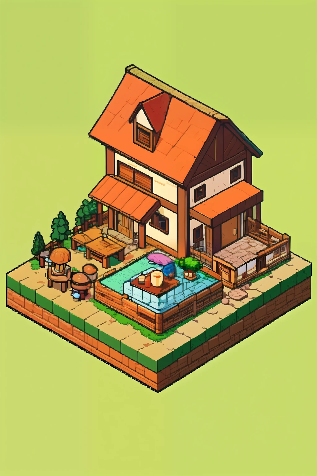 ((melhor qualidade)), ((Obra de arte)), (detalhado), a drawing of an island in isometric style with an old house with a worn roof and made with pencil only in the outline style of Akira Toriyama