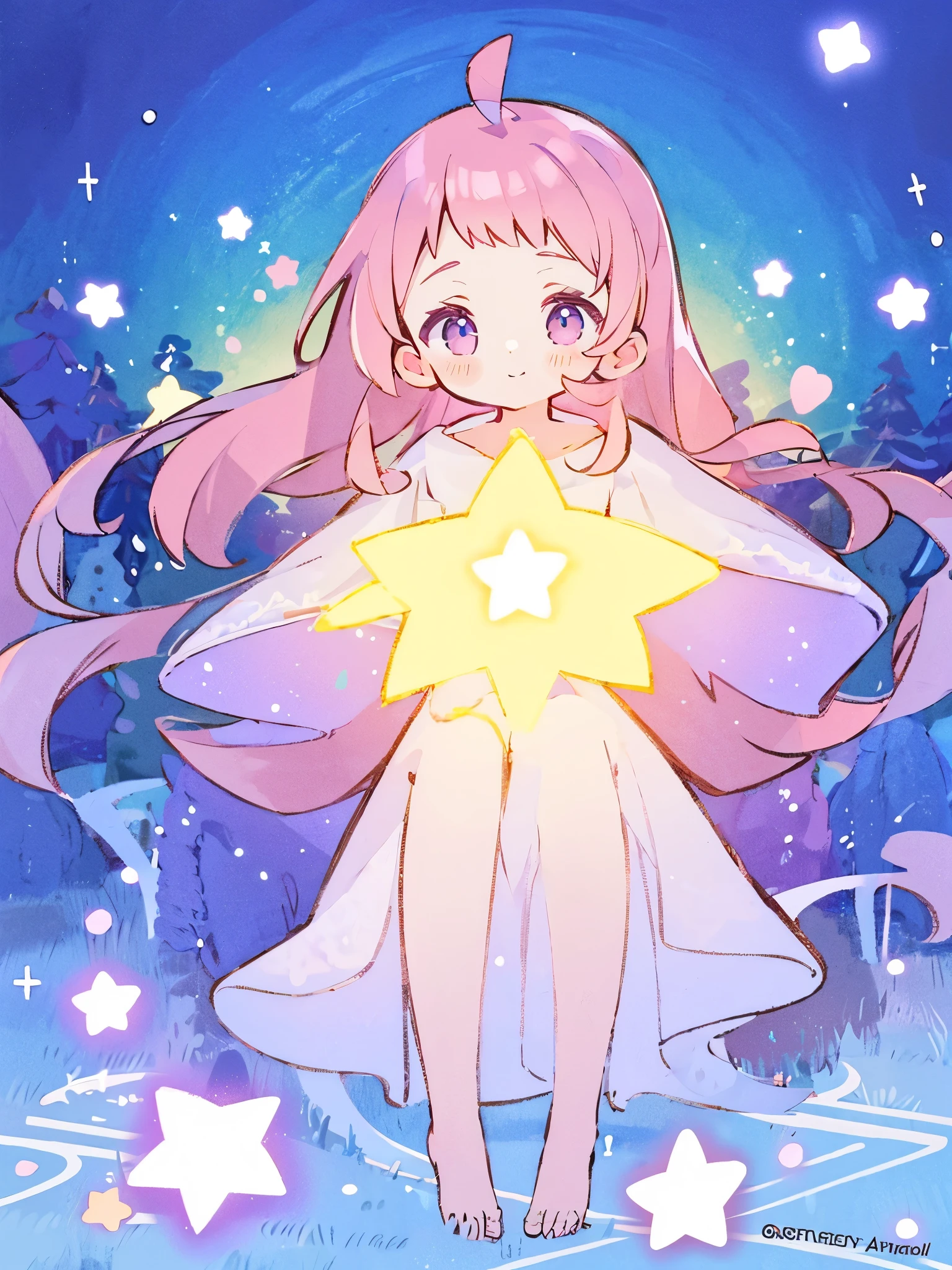 complex background, wishing star background, a woman wearing an ethereal mystical pink translucent dress that reflects the stars, perfume promo art, mystic, complex drawing, highly detailed, Covergirl brand, promo art, artistic rendition, ethereal, starry night, midjourney style