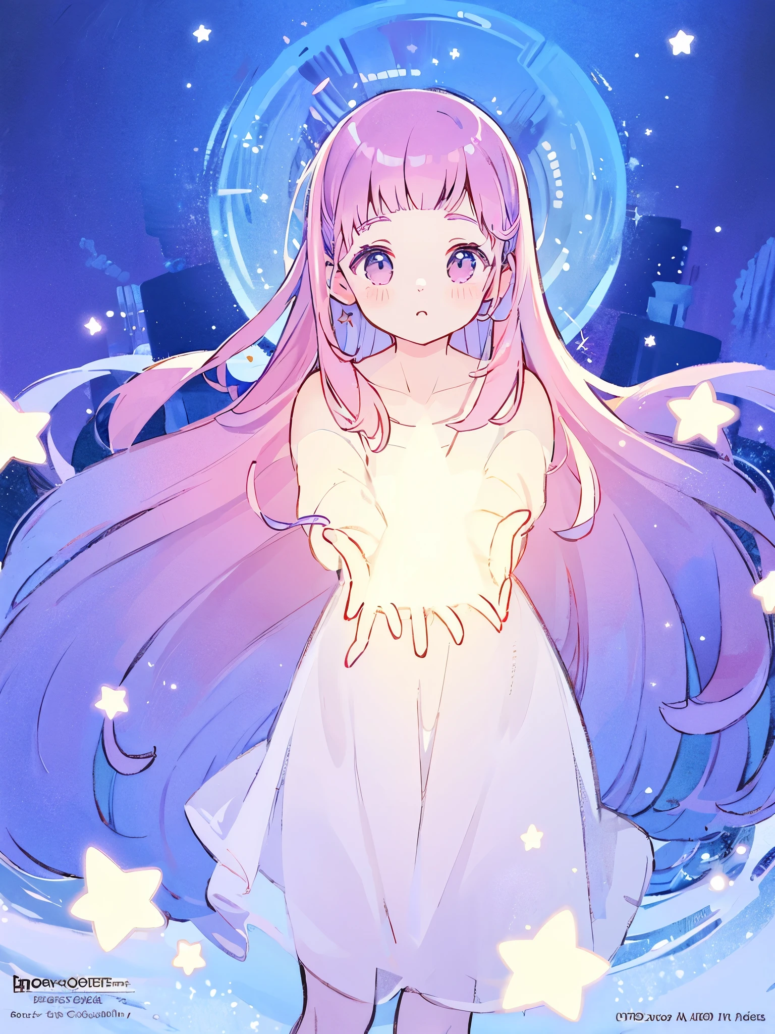 complex background, wishing star background, a woman wearing an ethereal mystical pink translucent dress that reflects the stars, perfume promo art, mystic, complex drawing, highly detailed, Covergirl brand, promo art, artistic rendition, ethereal, starry night, midjourney style