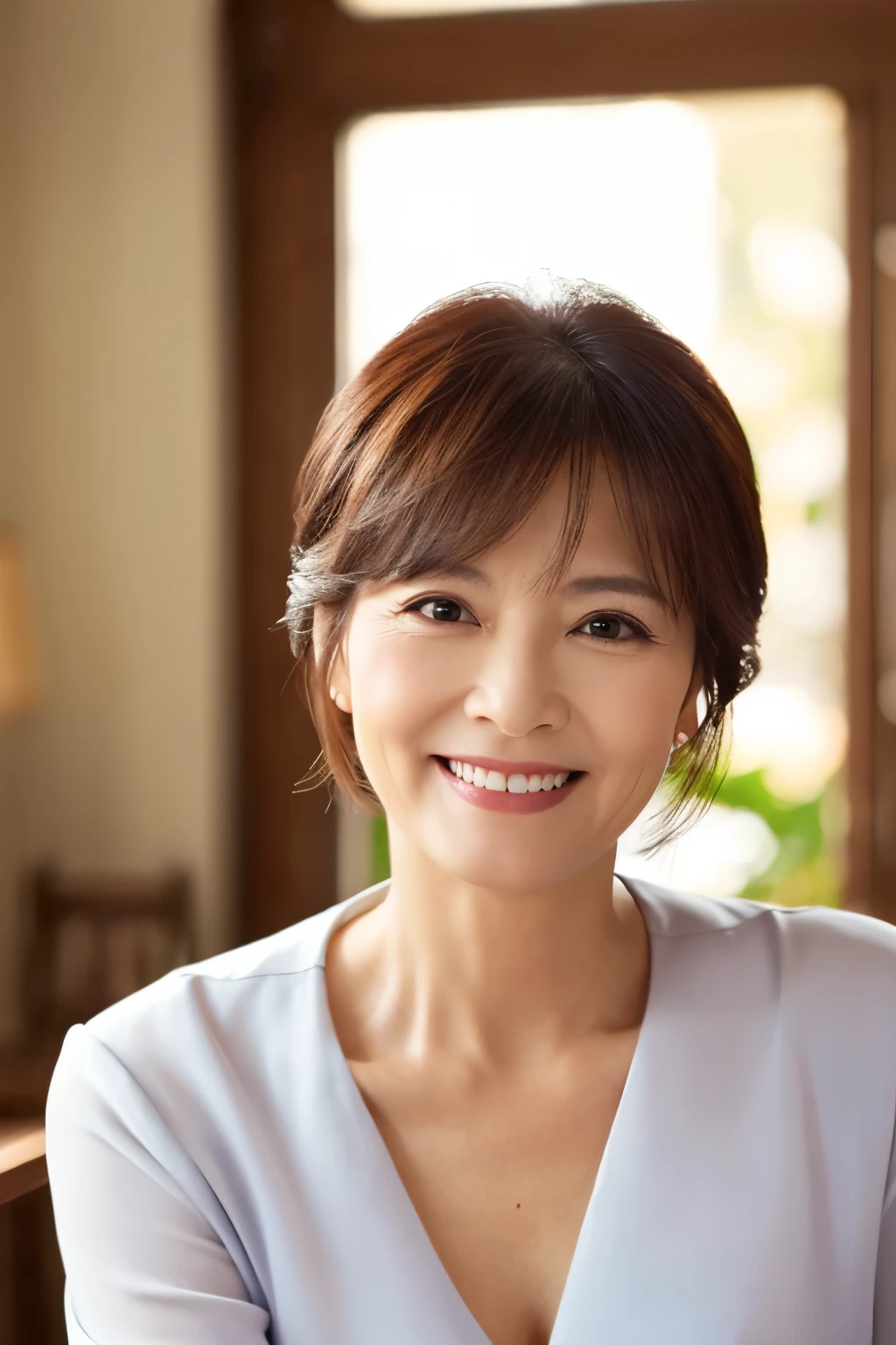 57 years old、smile、beautiful、Elegant adult attire、Shining eyes、stare、Advanced service、