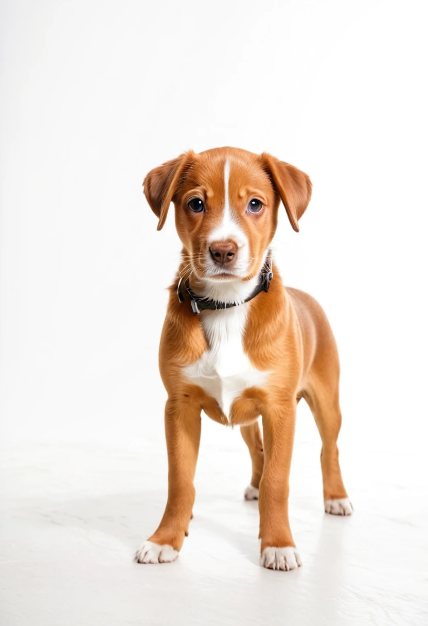 Um cachorro caramelo em um fundo branco