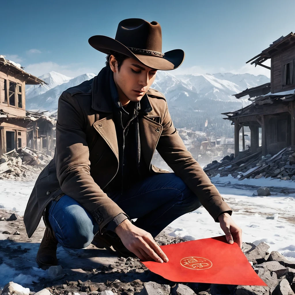 (extremely detailed CG unity 8k wallpaper),(masterpiece), (best quality), (ultra-detailed), (best illustration),(best shadow), (sharp eyeliner, eyeshadow, detailed eyes:1.1), (ruins, destruction, rubble, snow:1.2), cowboy shot, ,BREAK, FNC, (red envelope on lap, emotionless, tears, ptsd, torn clothes, damaged, dirty, on knees:1.1), 