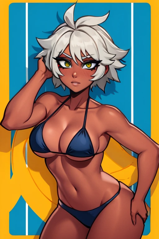 Busty gray hair ebony skin girl in bikini