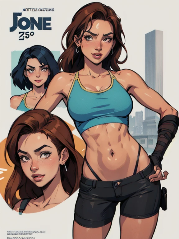 Rachel WeiszTurnaround sheet sorriso feliz Personagem Lara croft imagem de corpo inteiro desenho animado de uma mulher .cartoon style illustration, estilo de arte dos desenhos animados, estilo de arte dos desenhos animados, digital illustration style, design de personagens altamente detalhado, arte digital detalhada fofa, City fan art, Design de personagens de retrato, beautiful digital illustration, retrato de alta qualidade, Arte em quadrinhos, mulher jovem. expression of sexual desire