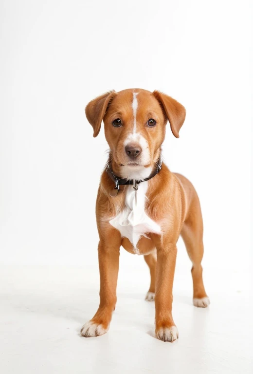 Um cachorro caramelo em um fundo branco