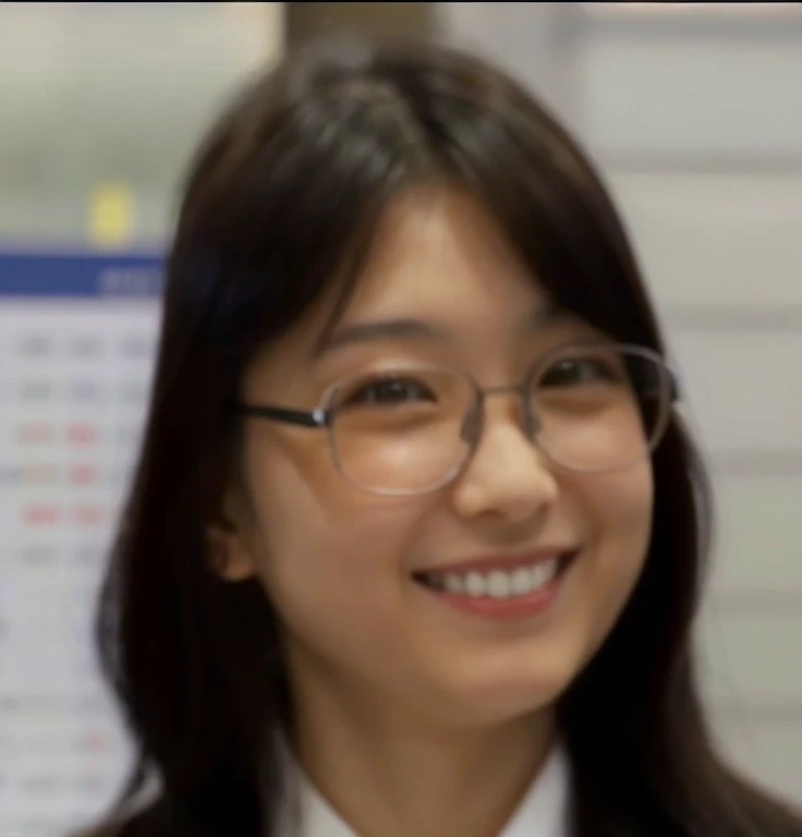 Japanese women, Age 25。Wear glasses、Long Hair、express a smile