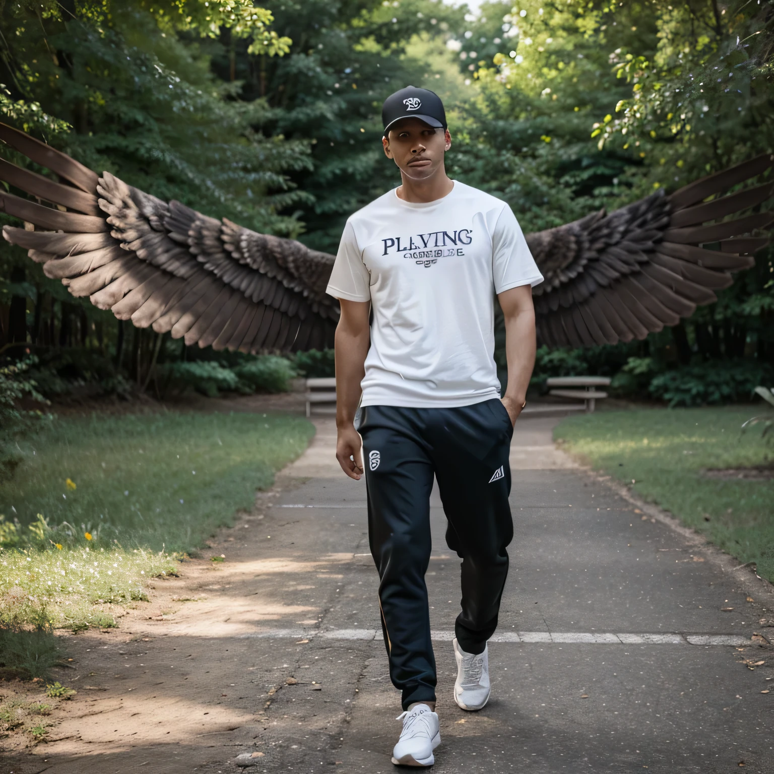 One man track pants and tshirt and the wings natural place 