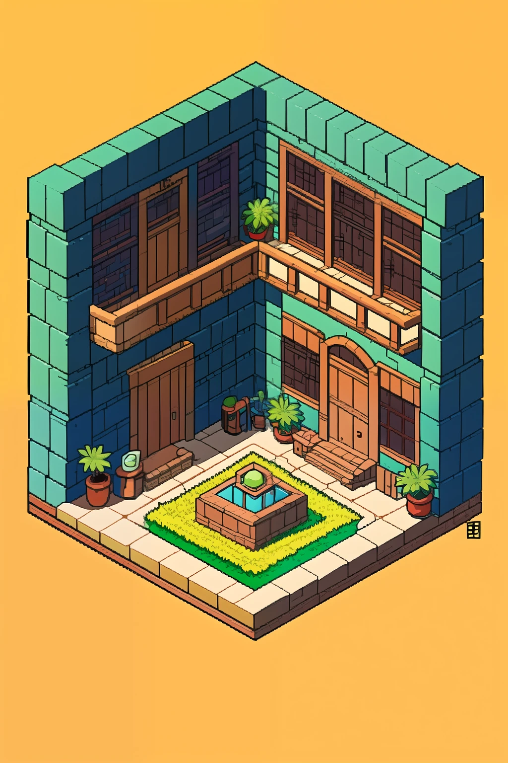 ((melhor qualidade)), ((Obra de arte)), (detalhado), a drawing of a dungeon in isometric style with a brick wall, windows and pillars worn and made with pencil only the outline style of Akira Toriyama