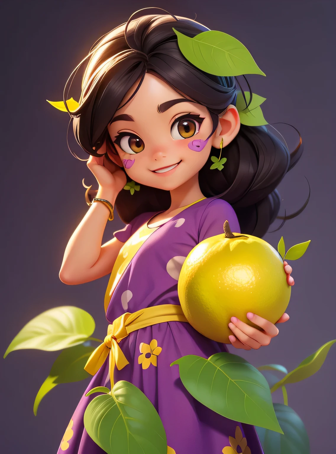 A smiling passion fruit with cute leaves and a friendly expression sticker :: Frutado e gentil :: Purple and yellow colors with cute expressions :: Adesivo 2D