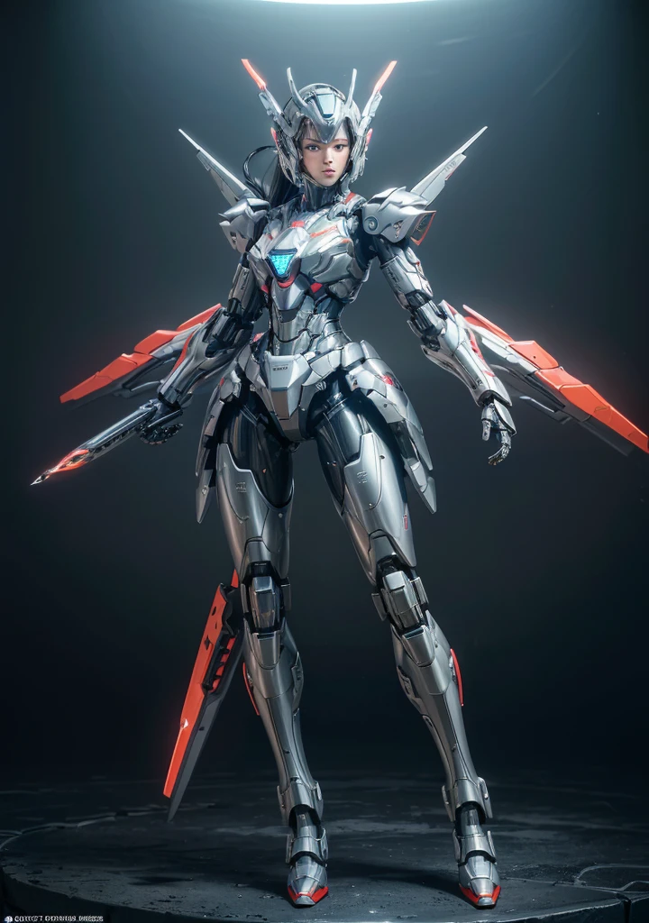 Textured Skin, Super Detail, High Detail, high quality, best quality, High resolution, 1080P, harddisk, beautiful,(war machine),(Headgear),(Full Body Love),beautiful女人,Mecha Girl,Battle Mode,Mecha Girl,She wears a futuristic war machine weapon mecha,full-body shot