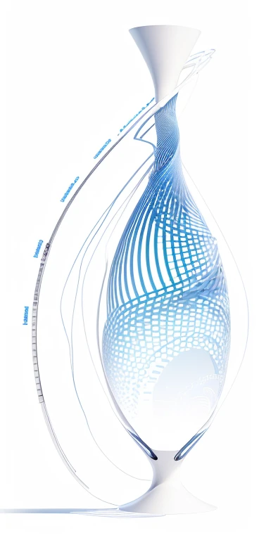 Bottle drawing with spiral pattern, Concept map, Technical sketches, No wrinkle part, with implicit lines, Internal profile, Santiago Calatrava, blade design, Concept map, Long flowing fins, Line Drawing, Drawn image, Good proportions, Curved body, True scale, Parameter structure, vectorial curves
