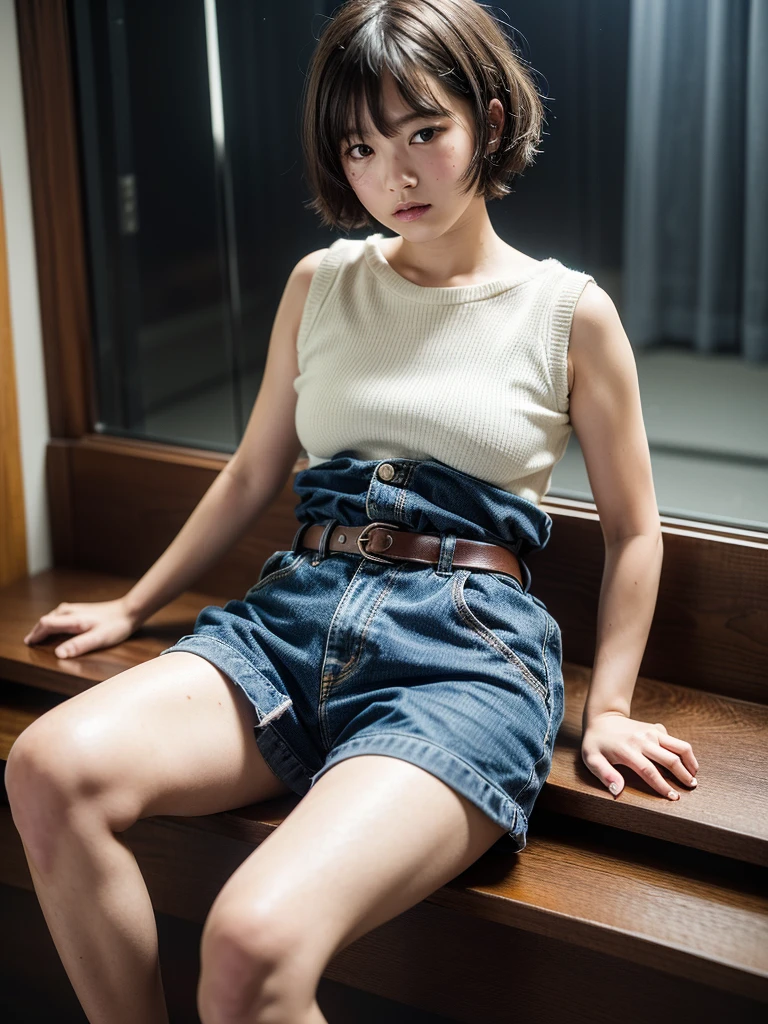 Ultra High Quality, High resolutionであり, 8K, ((highest quality:1.5))、(masterpiece:1.4)、Raw photo、8k,、Realistic、Photorealistic、((Best image quality))、 ((High resolution))、Realistic human skin、「((Skin poresまで再現1.8))」,「((Clear enough to see pores))」,((Skin dents)) ,((Skin wounds)),((Skin pores)),(One Girl:1.3 ),1 Girl, (Cute Japanese Girl)、(Very short hair:1.4)、Age 10, (((15 years old))),(boyish)、((mannish))、((Young body type)),average body shape,,((A girl with thick body hair)),((Bristles)), ((I have a little bit of hair growing on my thighs)),,((There is a little hair growing on the shins.)),((I have a little bit of hair on my arms)),There is a little bit of hair growing under the arms