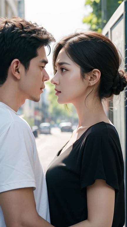 Couple looking at each other and quarrelling