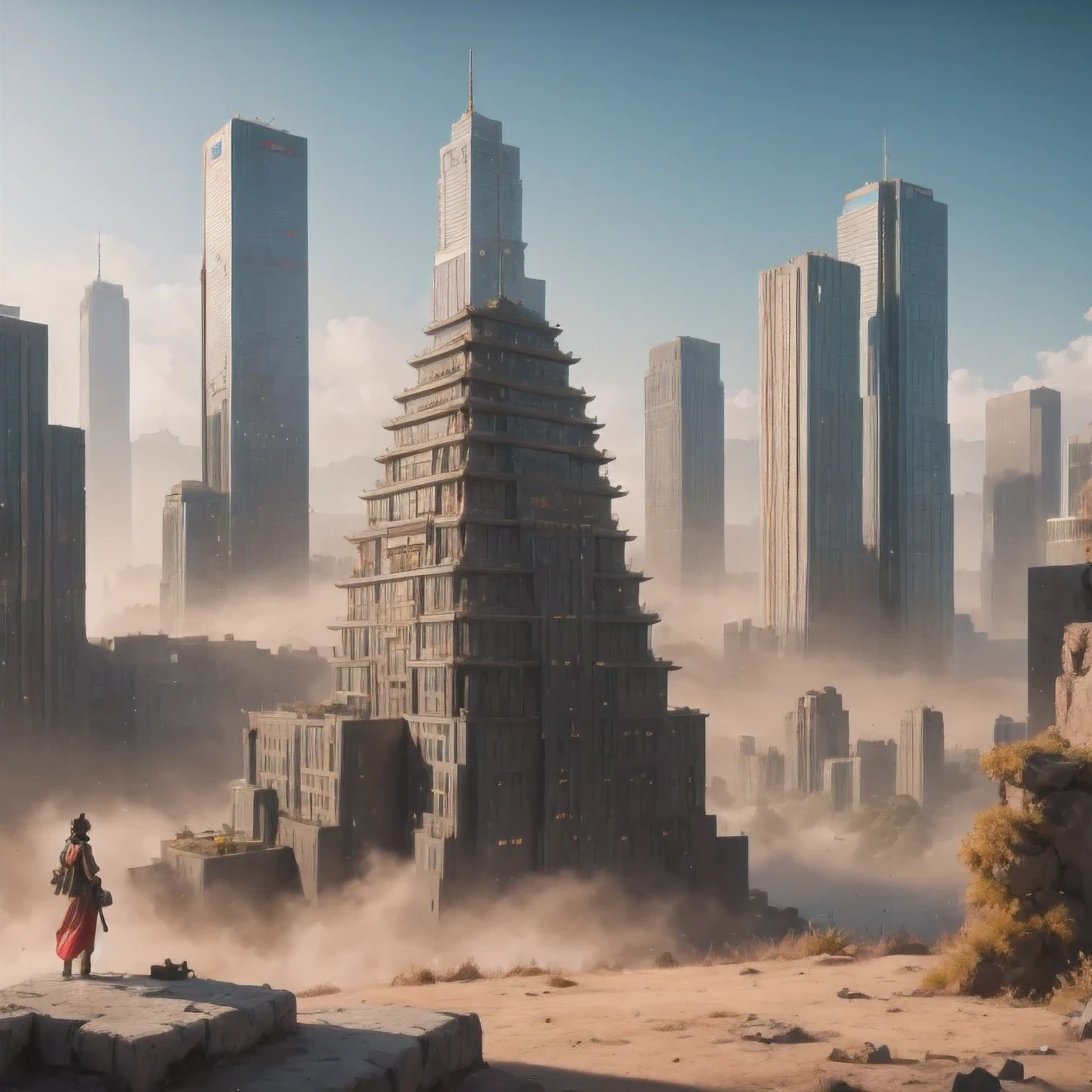 buildings in a city with a pagoda in the middle of the city, cyberpunk chinese ancient castle, stylized urban fantasy artwork, dreamy chinese town, concept art ， highly rendered, game art matte painting, matte painting 4k 8k, cinematic. by leng jun, in a tropical and dystopic city, 8k matte painting, 8 k matte painting，（（（cyberpunk）））