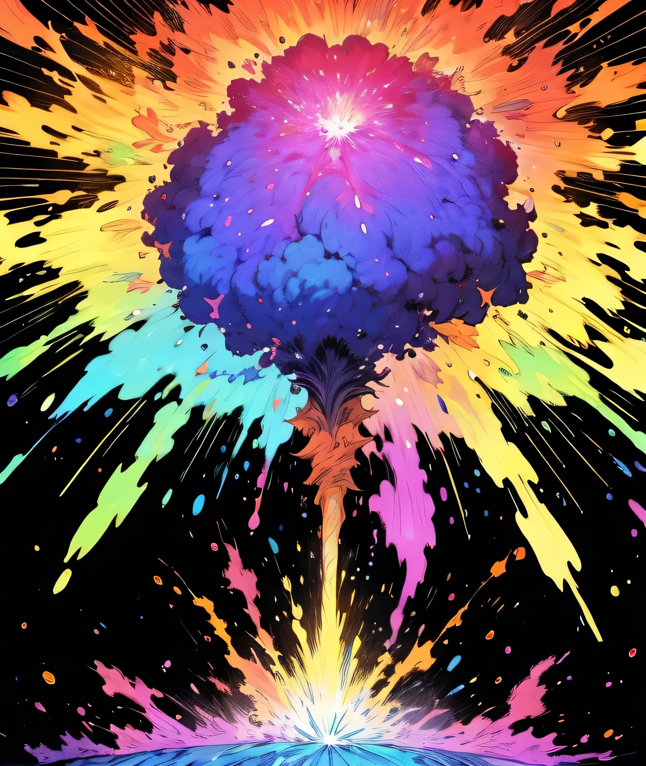 A multicolored energy explosion , void background