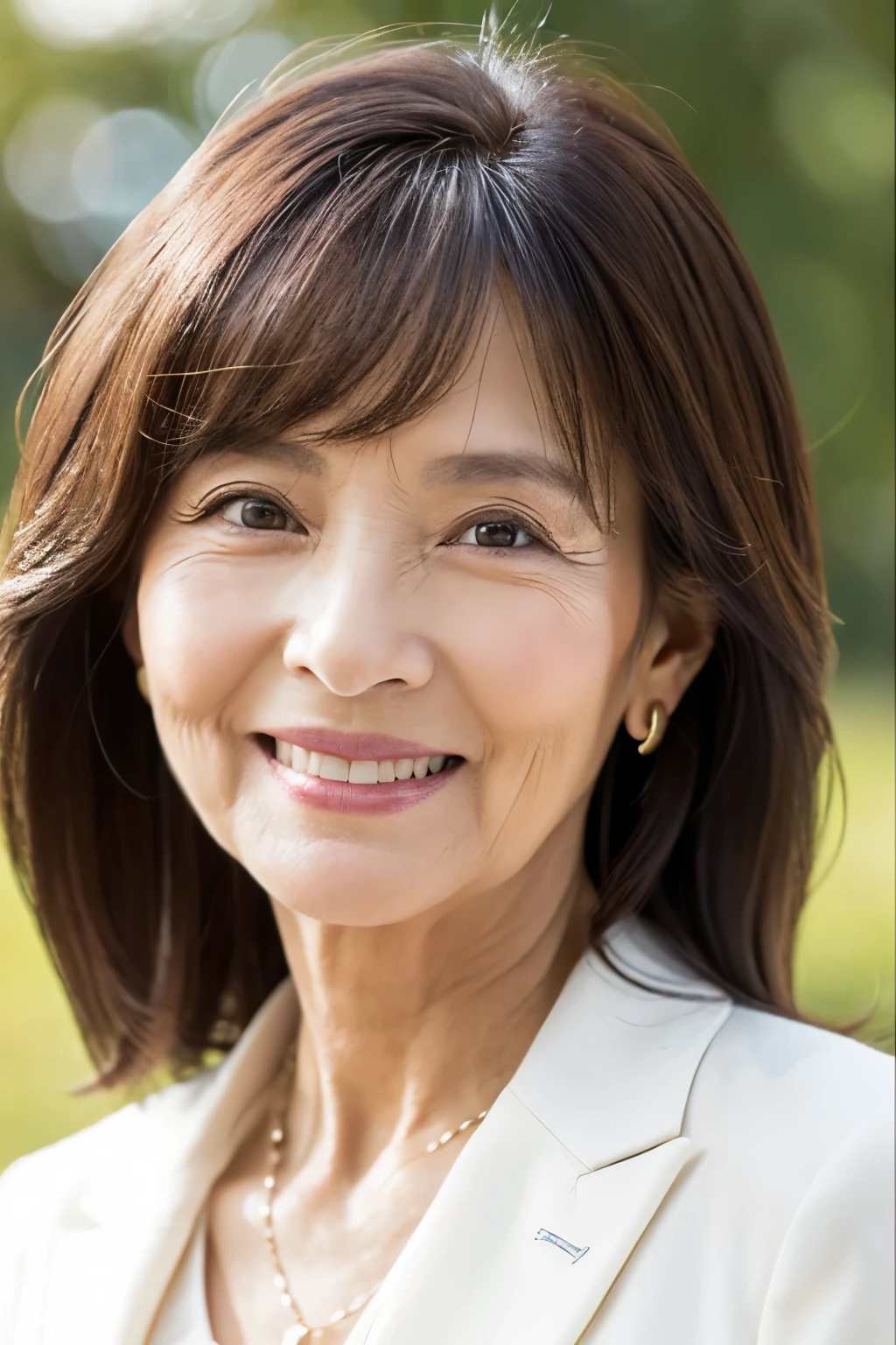 ６7 years old、smile、beautiful、high class clothes, classy、Shining eyes、stare、
