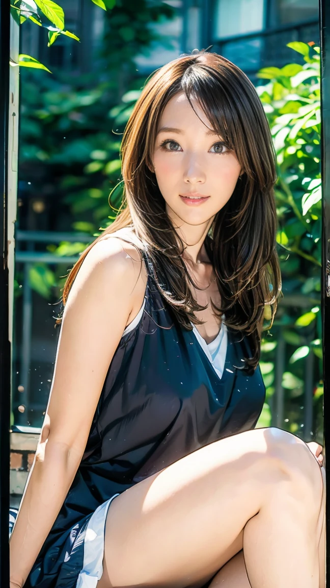 profetional lighting,Professional effectasutepiece: 1.3), (max resolution: 1.2), (Ultra HDTV: 1.2),octanerender, Fujifilm X100, Intense cinematic shots, Shallow depth of field, Volumetric lighting, kintsugi,(8K、Raw photography、masterpiece:1.4)、(realisitic、Photorealsitic:1.37)、Shot with CineStill 800T、(Extreme top quality:1.3)、((depth of fields:))、absurderes、(super high resolution、extremery detailed CG、hight resolution、realisitic、ultra-detailliert、a picture、A hyper-realistic、ultra-detailliert、Cinematic atmosphere、8K UHD、insanely detaileda、trending on artstationh、awardwinning photo、extremely detailed photo、hight resolution:1.5), Beautiful details sparkle ,Perfect Proportions, Limited to one woman, BREAK accurate, Anatomically correct, Highly detailed face and skin texture, drawn in detail, Highly detailed facial and skin texture, Detailed eyes, beautiful hair, Beautiful Japanese Idol face, Beautiful and beautiful eyes, Beautiful body, Beautiful breasts, Beautiful thighs, Beautiful legs, Beautiful fingers, (Beautiful views) , skinny body, ((Beautiful Skin)), ((Skin Texture)) BREAK breast enlarged, large Breasts, perky tits, (blush, archaic smile:1.3, brown eyes, pink cheek, Double eyelids, Thin eyebrows, narrow eyes:1 Natural cheeks, Glossy skin, Fair skin:1.2, (Glossy lips:1.4, shiny lips: 1.4 ), high school student, Attractive adult woman ) , twin braid, Long Hair, Striped Hair, Hair Intake, Inner hair color, BREAK nail art, necklace, Bridal Ring, wearing a watch BREAK (((sitting on steps , Running hand through hair, from front, from below, upper body Shot, long shot, looking at viewer, ((rural riverside))