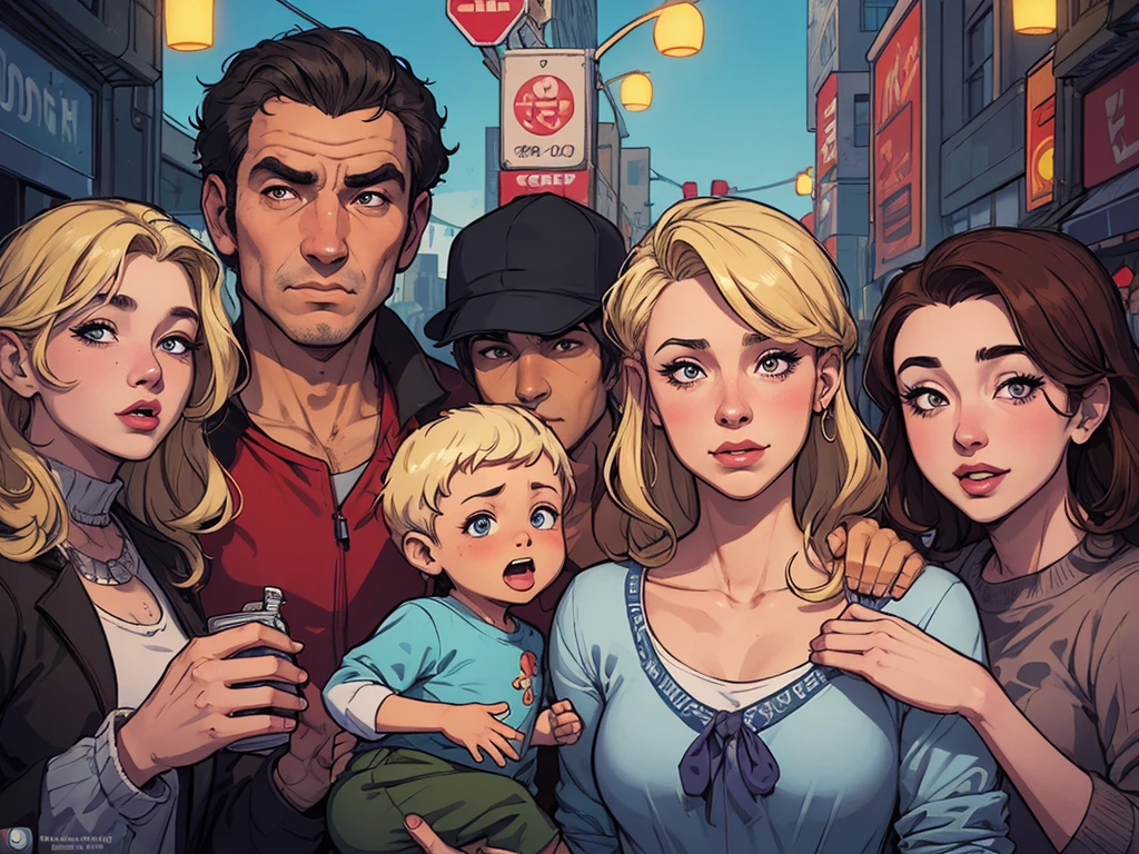 Cartoon style digital illustration style GTA style There are many people together in a group, retrato nft, a grupo de pessoas, grupo de pessoas, family, by Matteo Pérez, family portrait, por Barron Storey, camaradagem, por Brian Thomas, retrato de grupo, por Sam Dillemans, high resolution, por Luis Molinari, diversas idades, Satoshi, Beautiful people Cartoon style digital illustration GTA style