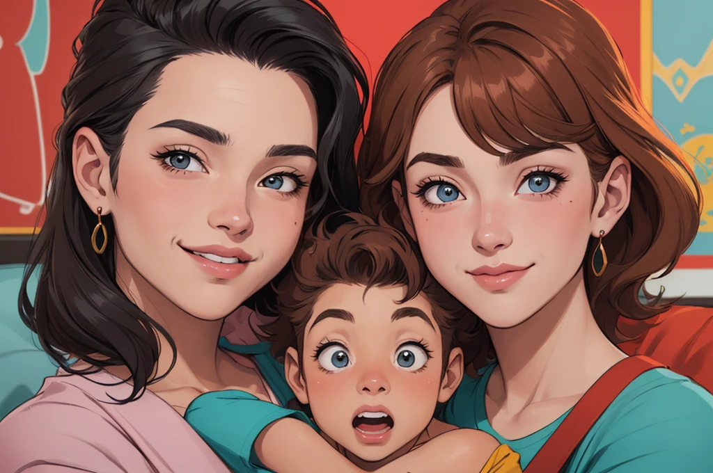 um close up de um desenho animado de um grupo de pessoas, family portrait, by Cesar Andrade Faini, por Olivia De Berardini, caricatura, em estilo cartoon, retrato de alta qualidade, by Camilo Egas, por Samuel Silva, retrato nft, por Rosa Henriques, in digital illustration style, retrato colorido, by Felipe Seade