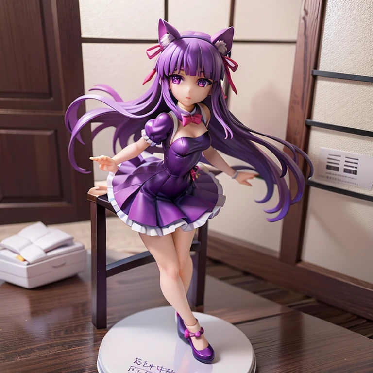 furude rika figure standing by the window, figurine purple dress