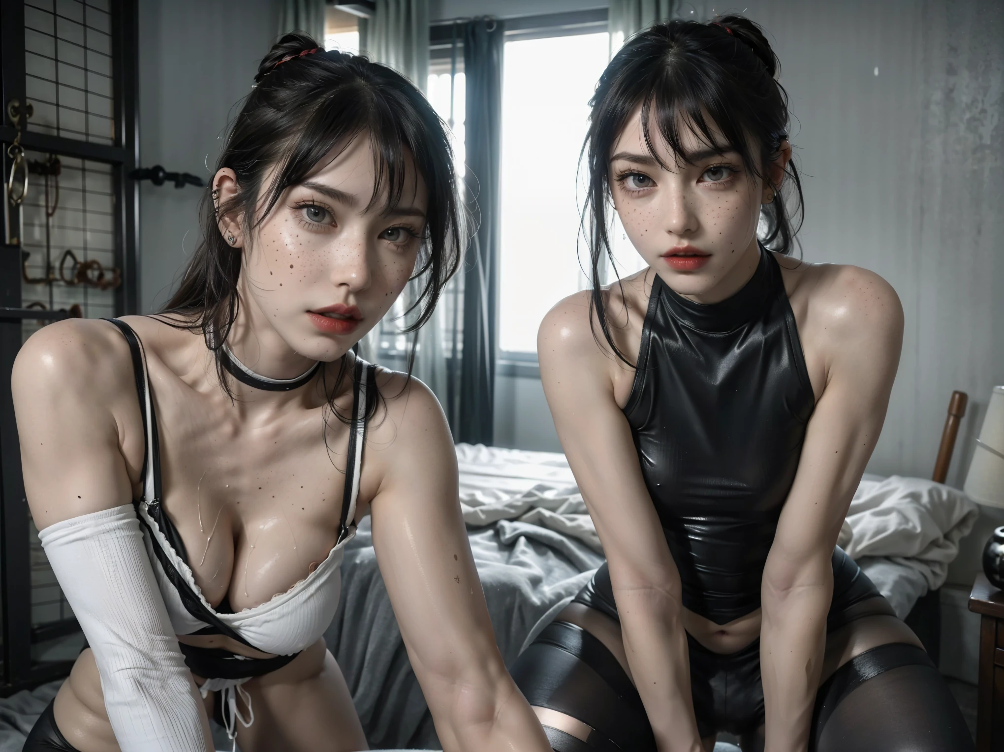 the women want to crush your tiny body with their asses, perfect tight butt, black hair, intense slutty transparent clothes, perfect legs and skinny thighs, tight wet pussy, white dripping cum, ((Perfect eyes and face)), ((closed wet full lips)), ((perfect hands and fingers)), ((( a lot of white cum is dripping out of her pussy))), ((she has a very skinny and toned strong body)), ((makeup)), ((freckles)), ((perfect eyebrows)), ((sharper edges)), ((perfect scary grey eyes)), perfect intimidating face, slut, sadistic, predatory, better detail on her skin, perfect face and strong jawline, perfect full wet lips, sadistic atmosphere, wet sweaty skin, more detail, beautiful intimidating grey eyes, ((beautiful horror)), better lighting, more toned muscles, perfect detail on her intimidating eyes, very tight underwear, ((tight pussy)), (((tighter clothing))), slutty, intense, perfect detail, tight and sexy, ((piercings)), better detail on her bellybutton, skinny, skinny and strong, more skin showing, intense, slutty, freckles, long skinny perfect legs, scary and intense, super sluts, domination, mistress, femdom, future, helpless, powerless, giantess
