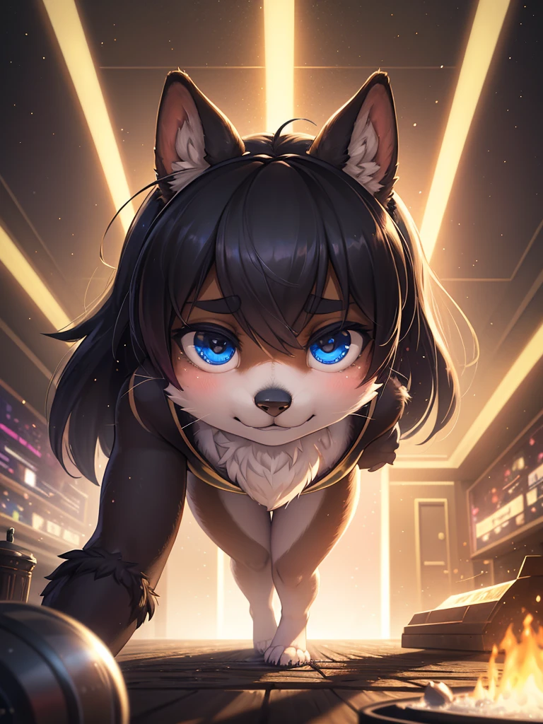 Unrealistic Perspective , dynamic angle , rule of thirds Layout , Bokeh , dynamic action , realistic hairy fur , round face , moist round eyes , Swollen cheeks , hair ties , Short stature , accidents , Happenings , sensational , highest quality, masterpiece, Symmetrical and highly detailed eyes, girl, Highly detailed background, trend (Art Station:1.46), Surreal, Cinema Lighting, Studio Quality, 8K resolution, masterpiece, Tristan Eaton、Stanley Artgarm、Tom Bagshaw