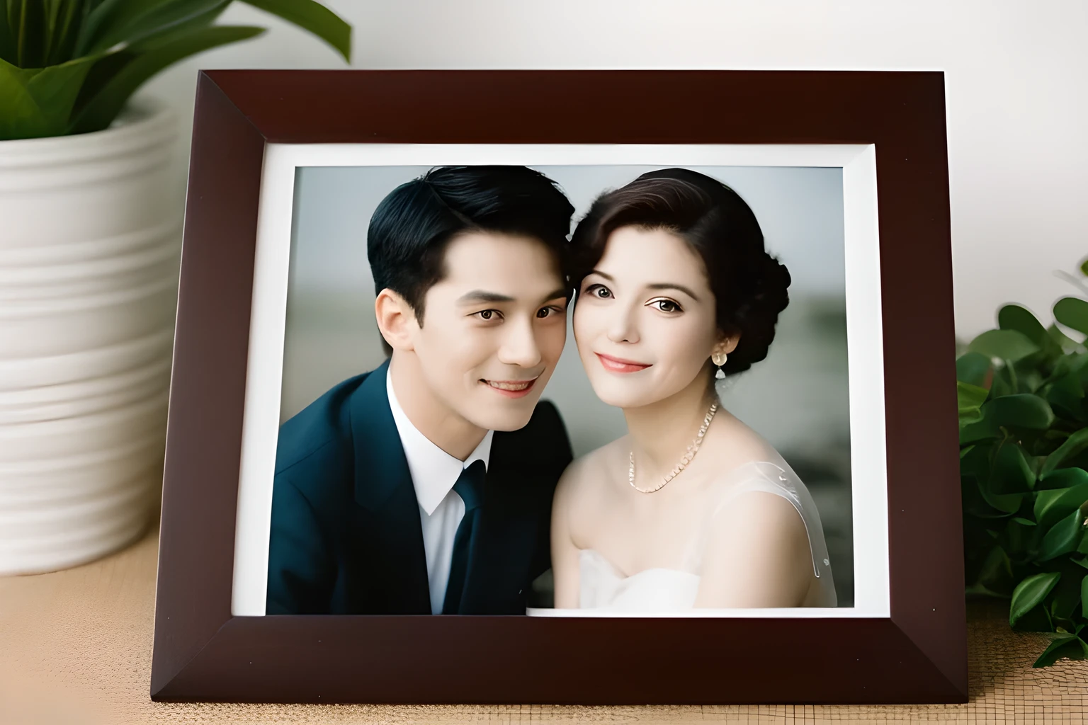 vintage portrait photography of Couple, photo print frame, 1girl and 1boy,