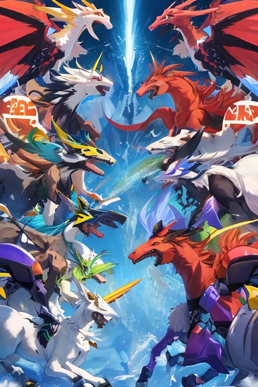 animal illustrations,mixed species,different kinds of animals,various species,diverse animals,digimon evolution，Ultimate Evolution，perfect body，ultimate body，horse，There is personification，digimon evolution，Ultimate Evolution，perfect body，ultimate body，UFO，有horse，There is personification