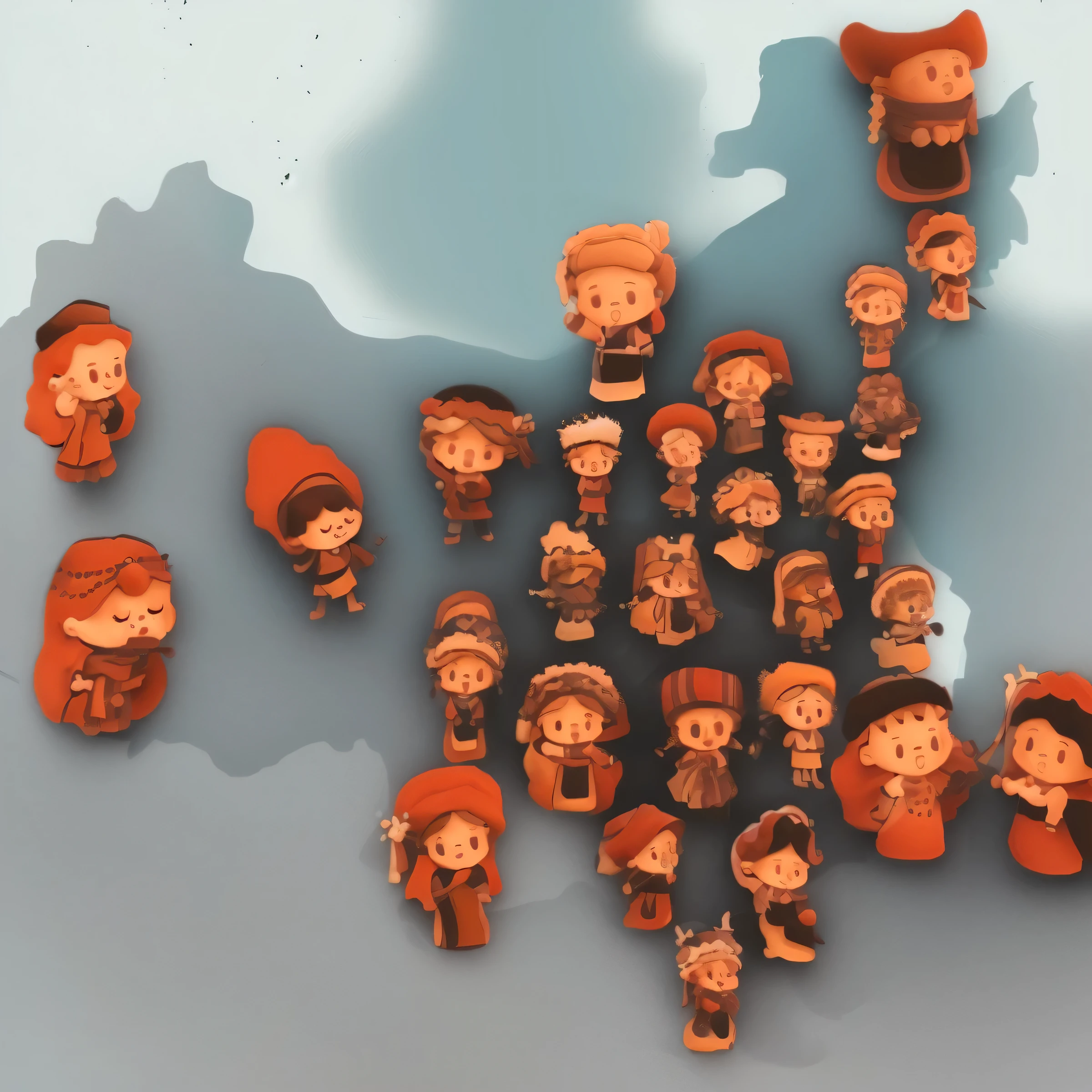 Sketch of a group of people wearing hats and scarves, tiny villagers, Little people!!!, many small details, Hand drawn cartoon, Fan Art, Work in Process, Hand drawn 2D art, Cartoon art style, Graffiti, According to geographical map, By Kim Jeong-hui, 2 5 6 x 2 5 6, 256x256