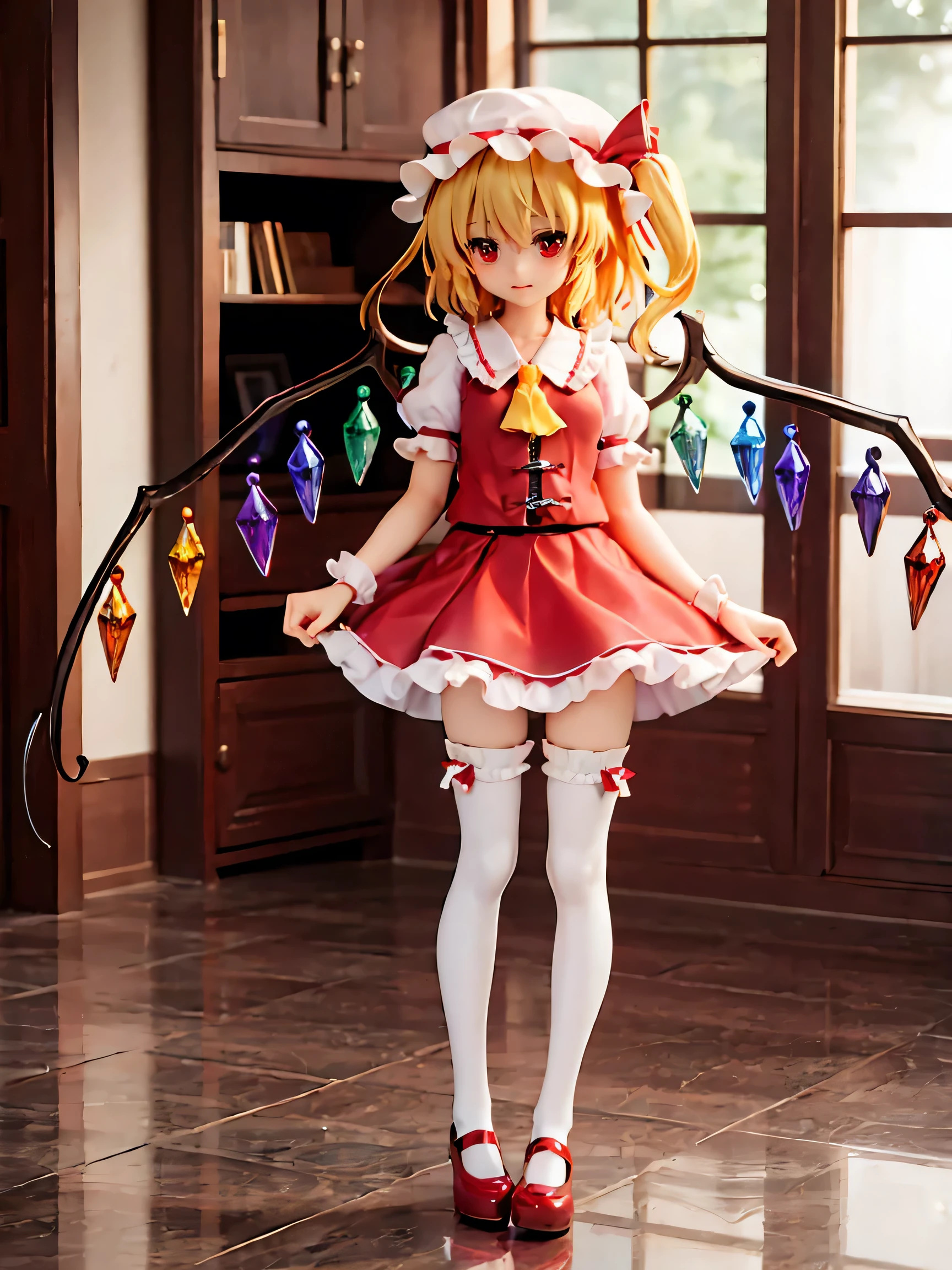 Flandre Scarlet、Touhou Project、White Knee Highs、Drawers、Crouch、lovely、slender