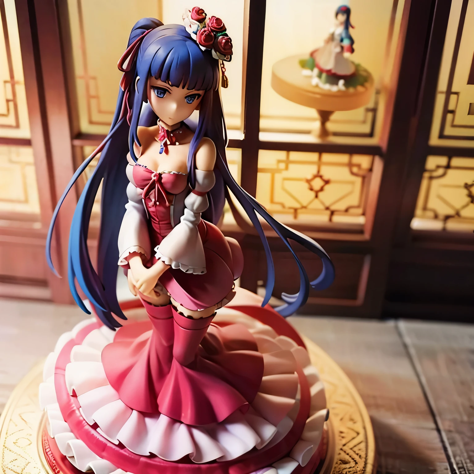furudo erika figure standing by the window, figurine pink dress