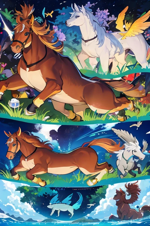 animal illustrations,mixed species,different kinds of animals,various species,diverse animals,digimon evolution，Ultimate Evolution，perfect body，ultimate body，horse，There is personification，digimon evolution，Ultimate Evolution，perfect body，ultimate body，UFO，有horse，There is personification