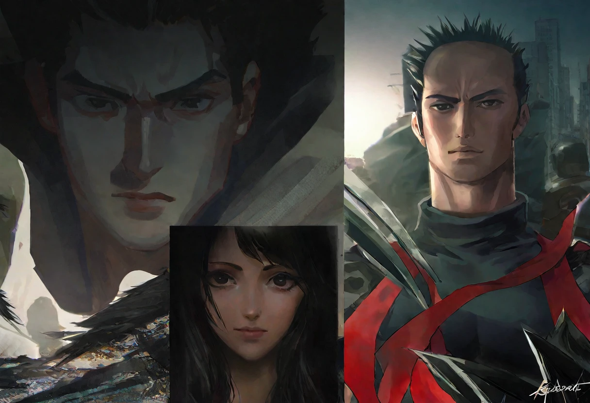 Saitama,confused,beautiful detailed eyes,beautiful detailed lips,extremely detailed eyes and face,longeyelashes,1 man(or 1 person),2:1 aspect ratio,handsome muscular body,black spiked hair,serious expression,expression of disbelief,"I'm his girlfriend":1.1,"couple photos":1.1,posing together, smiling,interacting with the crowd,asking the crowd for photos,"wrecked part of town":1.1,damaged buildings,rubble and debris,cracked pavement,dusty atmosphere,apocalyptic scene,post-fight setting,urban decay,dark and gritty,deserted streets,nighttime scene,moody lighting,high-contrast,shadows and highlights,monochromatic color palette with intense red accents,comic book style,gritty and realistic,masterpiece:1.2,ultra-detailed,eldritch,action-packed imagery