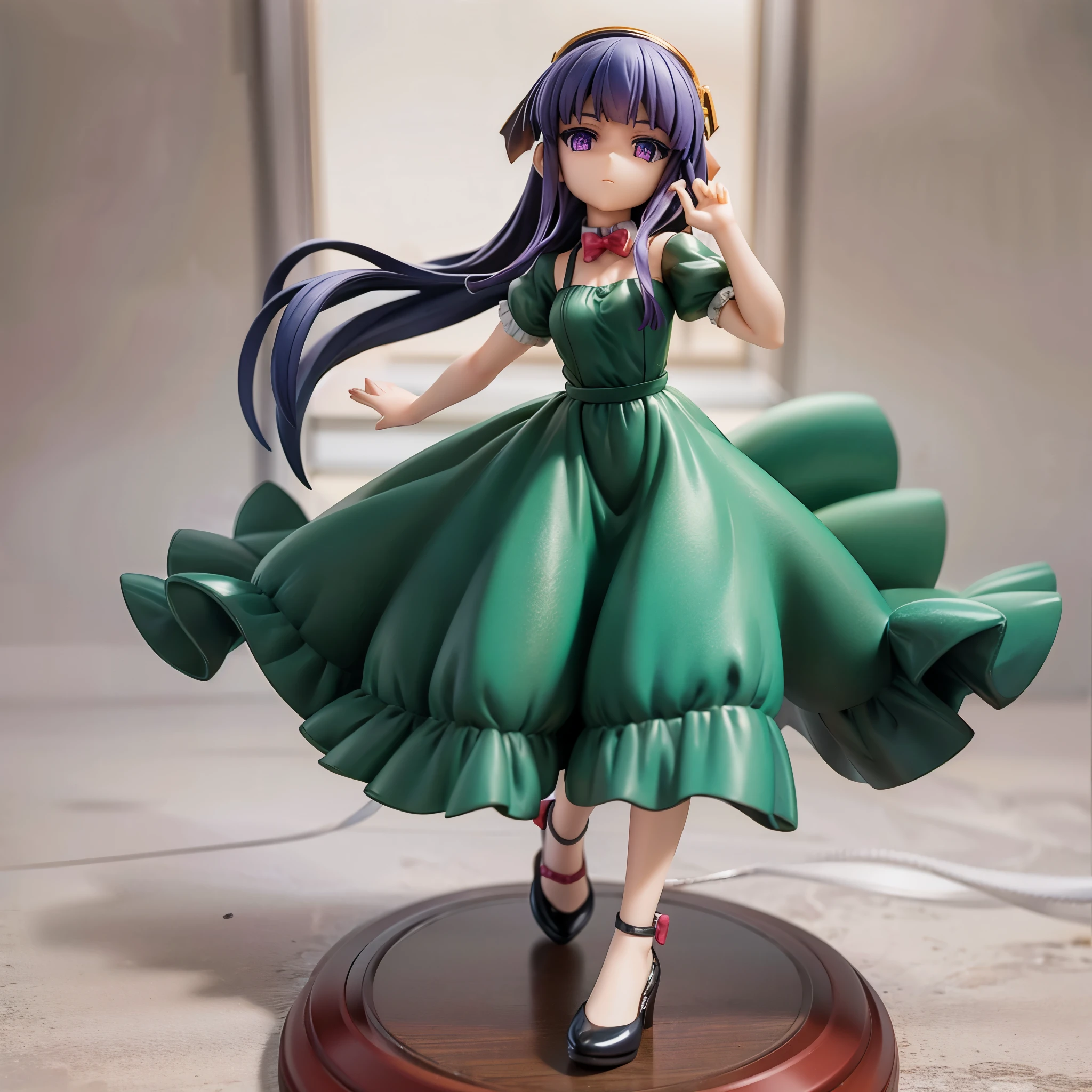 furude rika figure standing by the window, figurine green dress