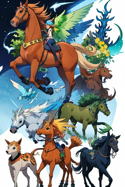 animal illustrations,mixed species,different kinds of animals,various species,diverse animals,digimon evolution，Ultimate Evolution，perfect body，ultimate body，horse，There is personification，digimon evolution，Ultimate Evolution，perfect body，ultimate body，UFO，有horse，There is personification