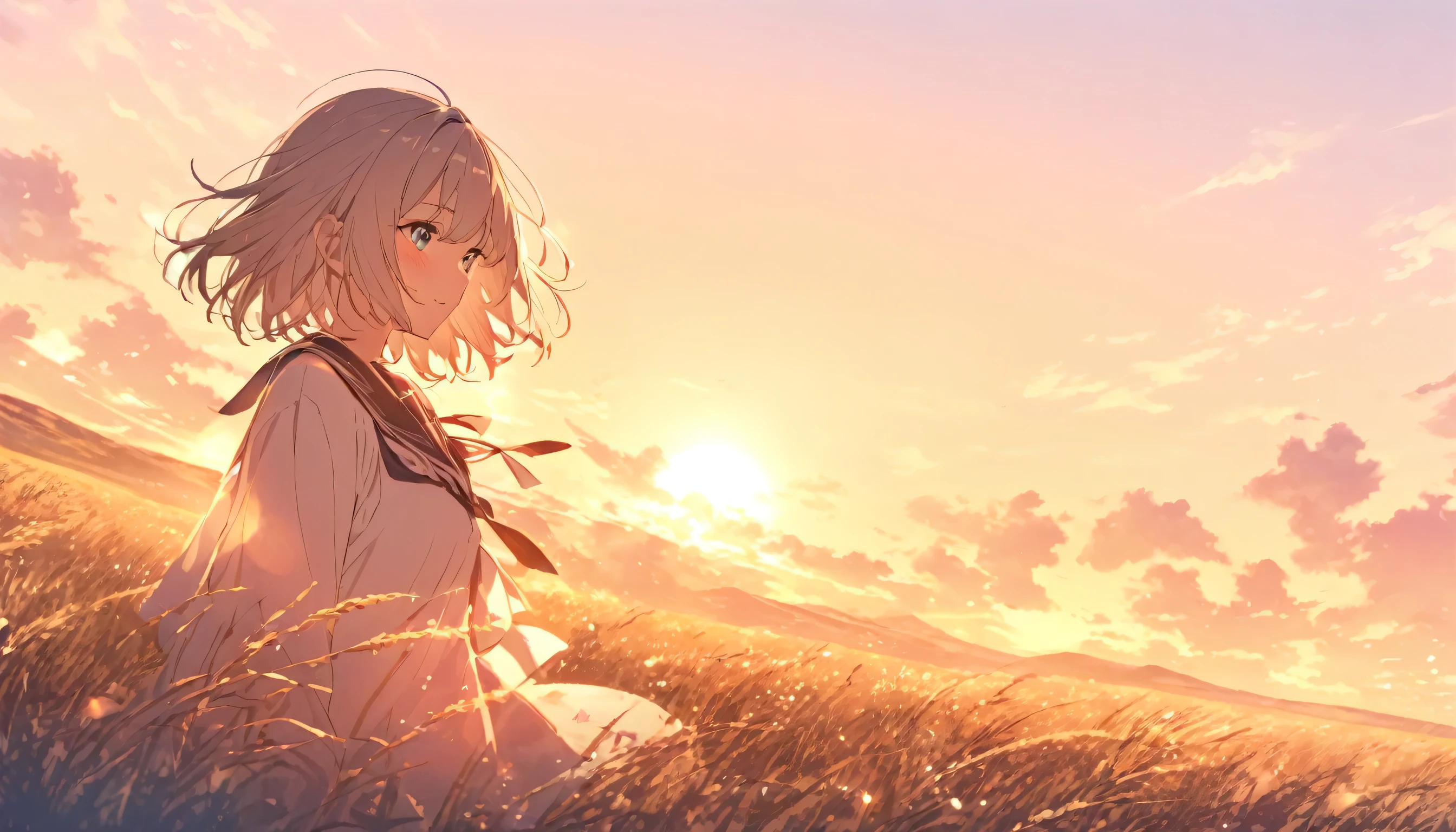 girl, 1 person, Bright atmosphere, Stylish background, Morning steppe