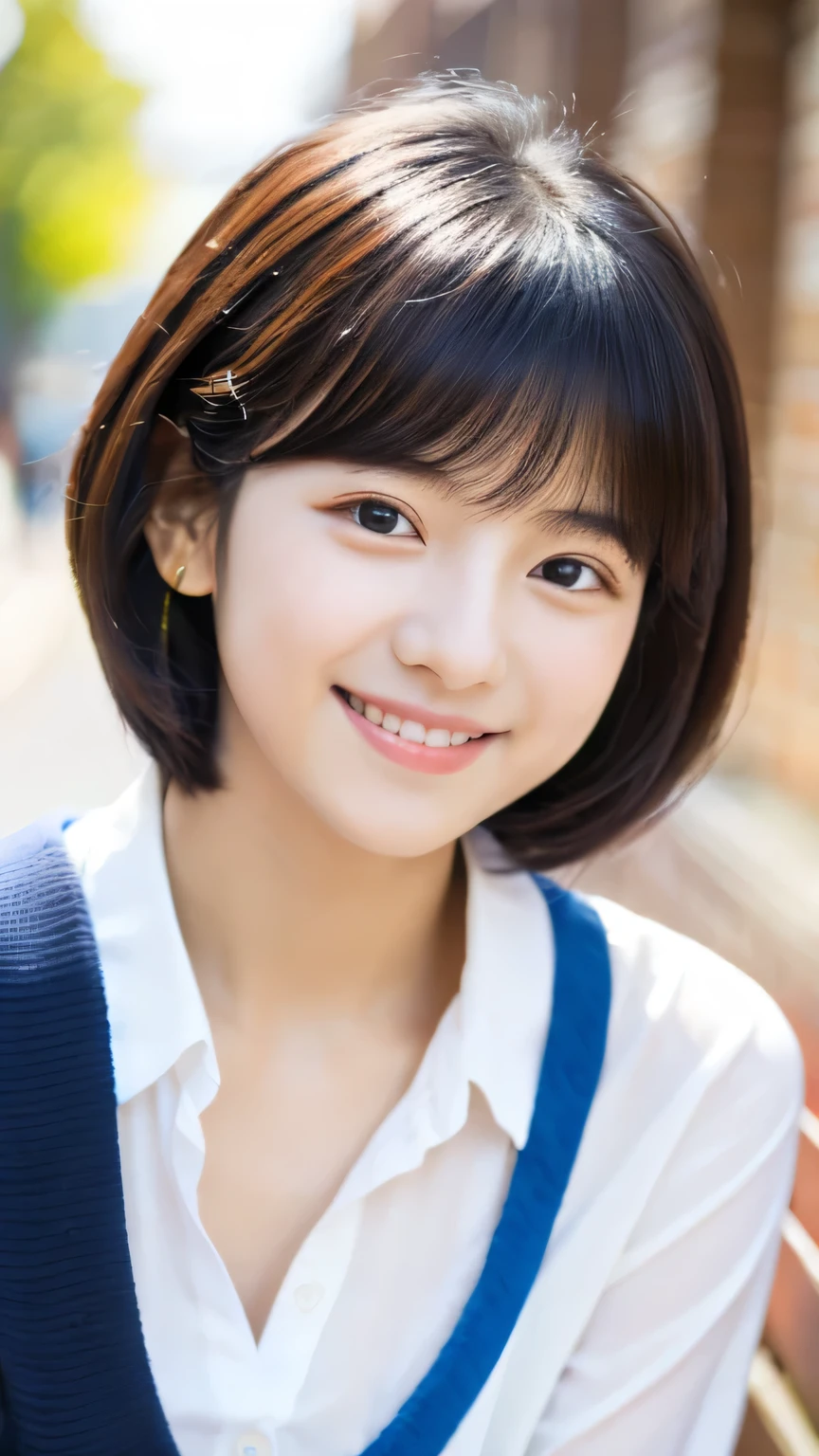 Female student　masterpiece　Very cute　Natural atmosphere　boyish　　Pixie Cut　Dimples　mole　A clear smile